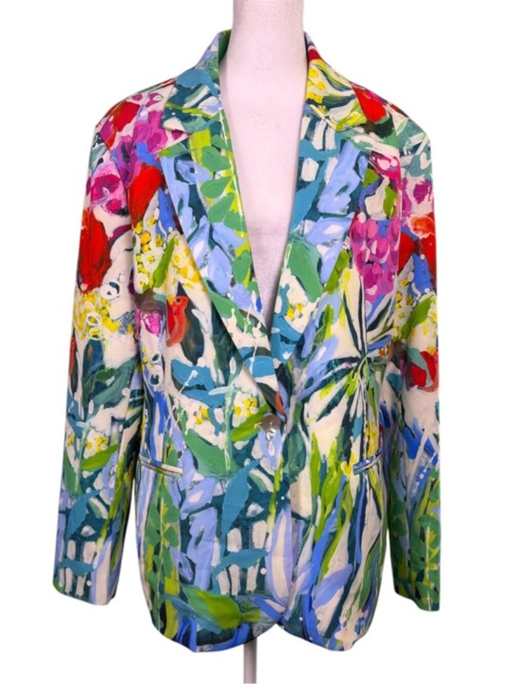 Claire Desjardins XL Colorful Abstract Floral Stretch Lined Blazer Jacket - Picture 2 of 9